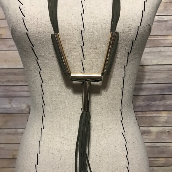 CHICOS Leather Multi Strand Gold Bar Necklace - Picture 2 of 5